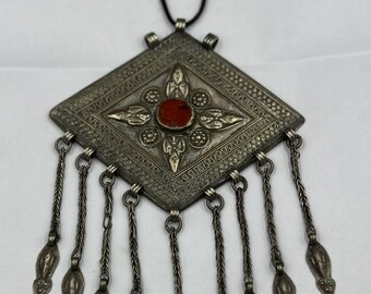 ANTIQUE TURKMEN JEWELLERY - Very Old Silver Tumar-pendant With