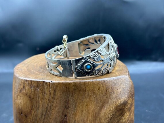 Bracelet Antique Afghan Persan En Argent Massif émaillé Peint Main - #AE# P150, Occasion