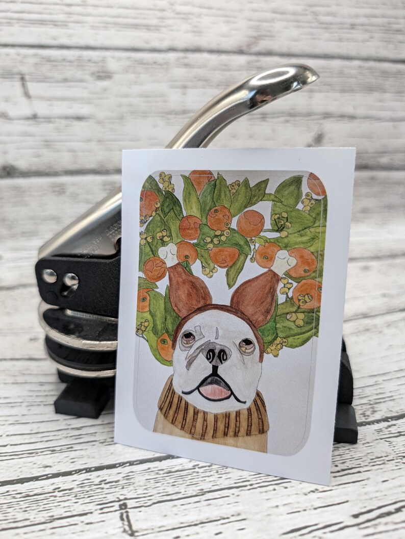 Green Ribbled Paper Sticker - Thanksgiving Bulldog - Vinyl Glossy Waterproof - Planner ...