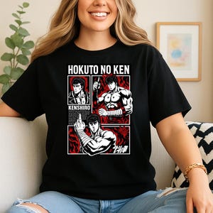 Hokuto no Ken Anime T-Shirt with Kenshiro Fire Sword Graphic – Fist of the North Star Manga Tee – Bold Unisex Shirt for Anime Lovers
