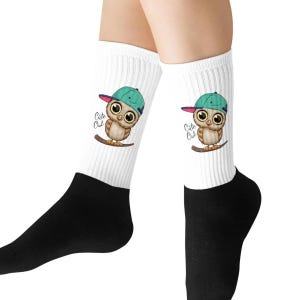 Cute Owl With Hat Sublimation Socks For Women Men Teens Funny Animal Bird Gift, Hipster Owl Printed Crew Socks For Stylish Look