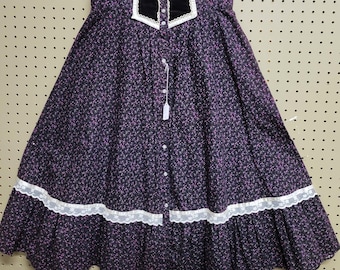 VINTAGE Gunne Sax prairie skirt original JESSICA tag size 7 black background floral
