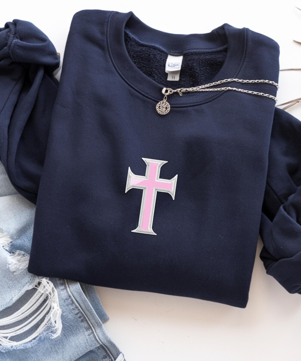 Embroidered Cross Sweatshirt, Christian Crewneck, Faith Sweatshirt, Christian Apparel, Cross Hoodie, Embroidering Gift