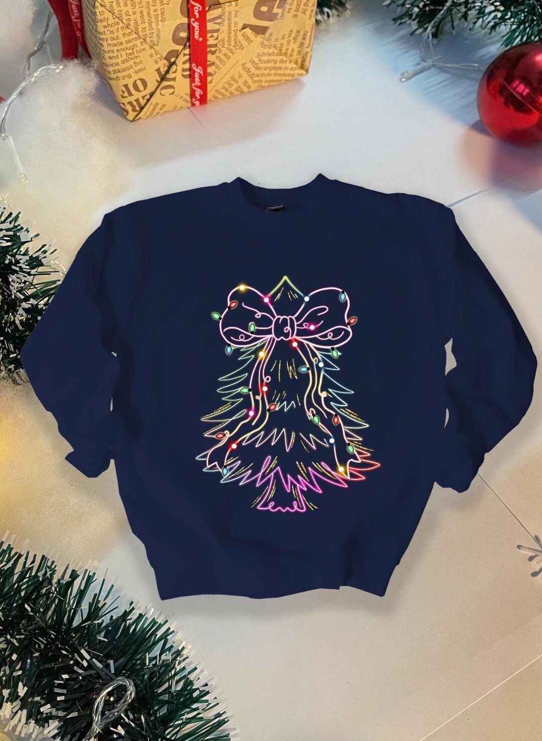 Christmas Bow Contrast Color Locked Edge Long Sleeve Knitted Sweater main image 0