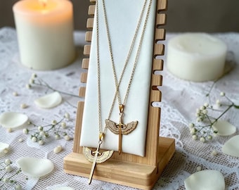 Gold Angel Sword Necklace, Stainless Steel, 18K Plated Pendant, Spiritual Jewellery