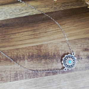 Silver Bloom Concho Necklace – 16&quot; | Handmade in USA | Western Jewelry | Rodeo Accessories | Western Accessories | Layering Necklace | Gift