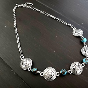 Silver Prairie – Rodeo Wear Concho Necklace with Turquoise Stone |  Handmade in USA | Cowgirl Jewelry | Rodeo Statement Necklace | Western