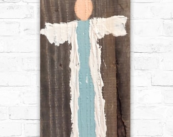 PRE-SALE Rustic Primitive Angel Painting on Distressed Barn Wood