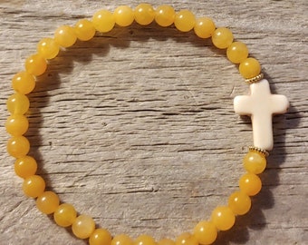 Rejoice! Prayer Bracelet. Gemstone 4mm beaded bracelet with gemstone cross.