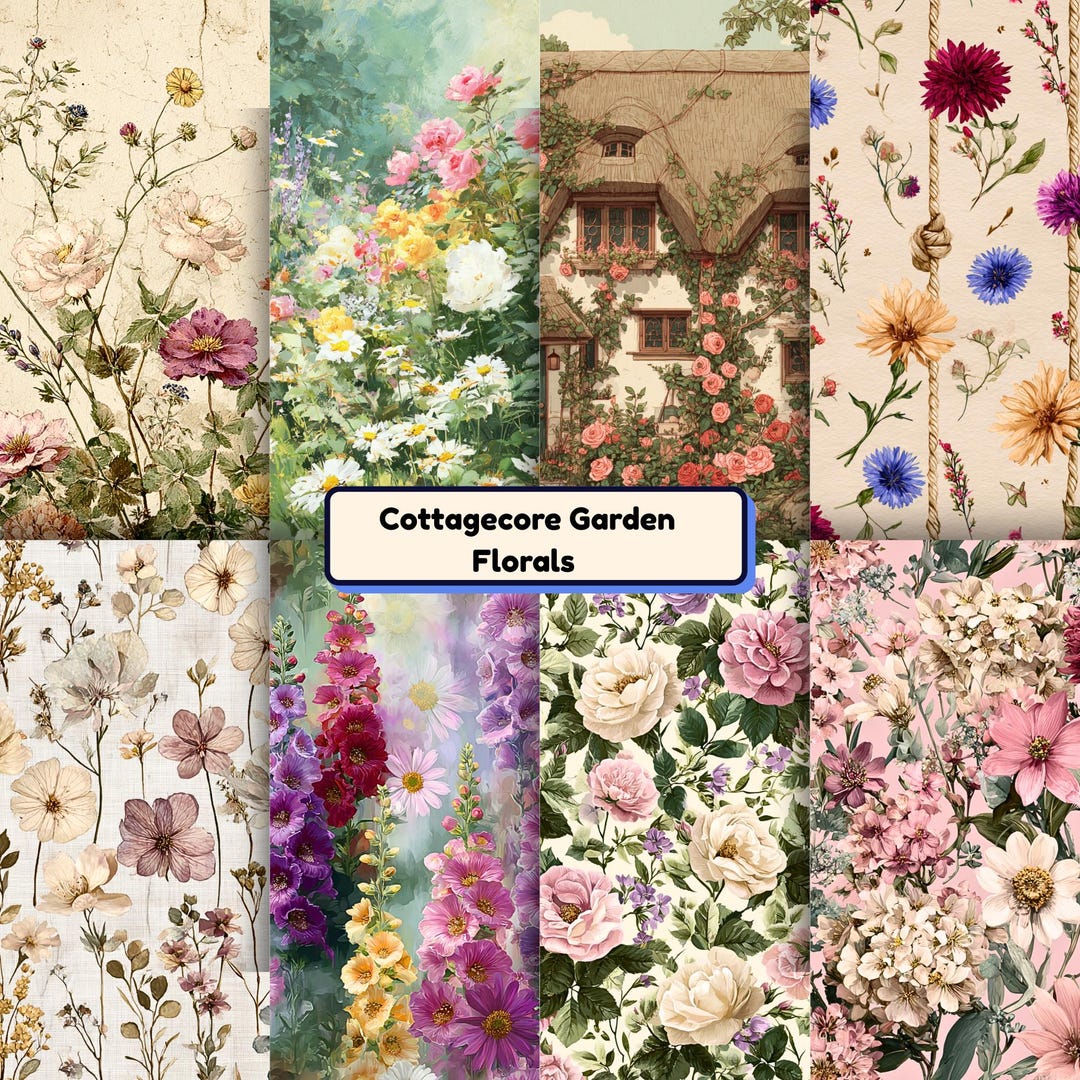 Cottagecore Garden Floral Digital Paper Pack, Vintage Shabby Chic ...