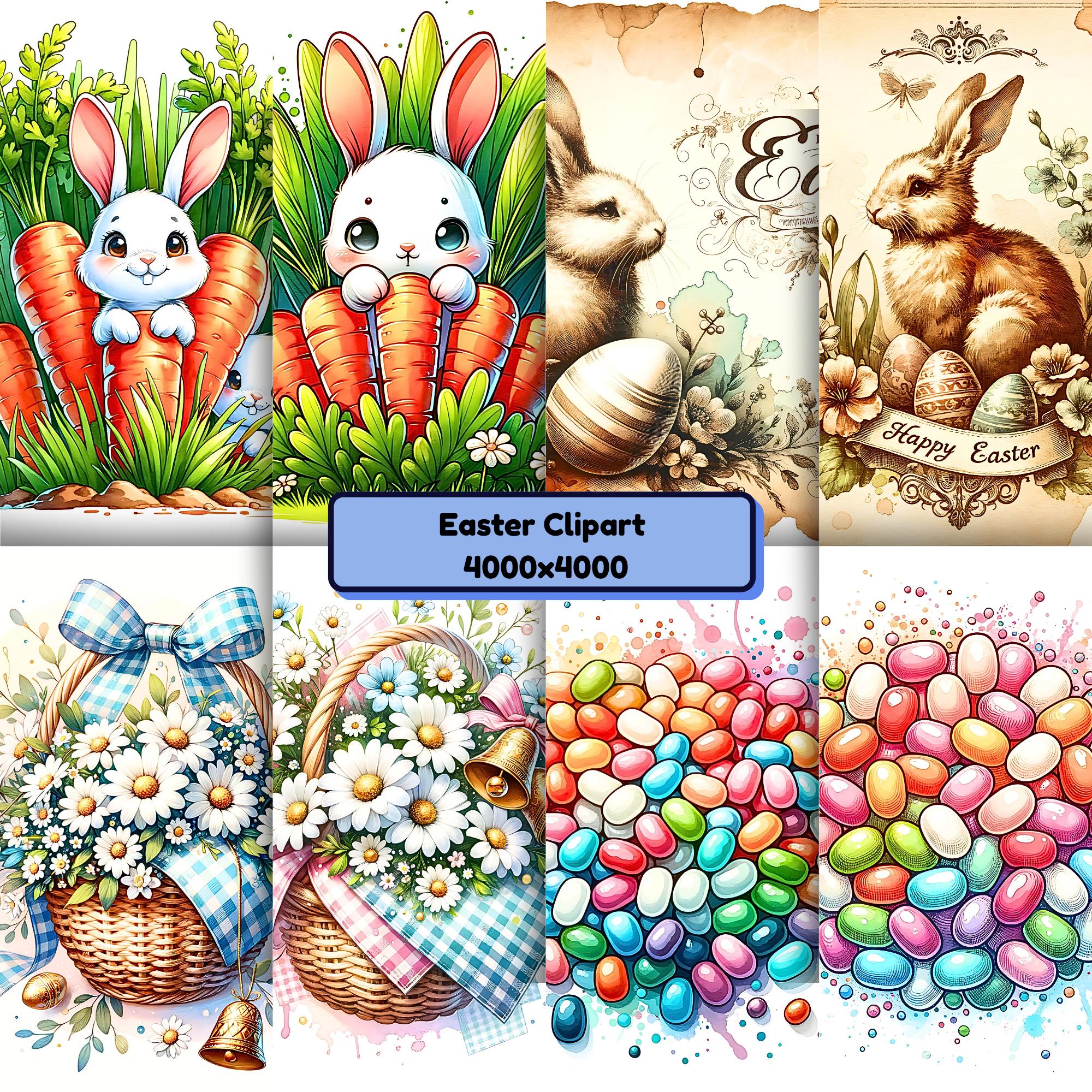 Pastel Easter Bunny Clipart PNG Bundle | Cute Spring Bunny Graphics for ...