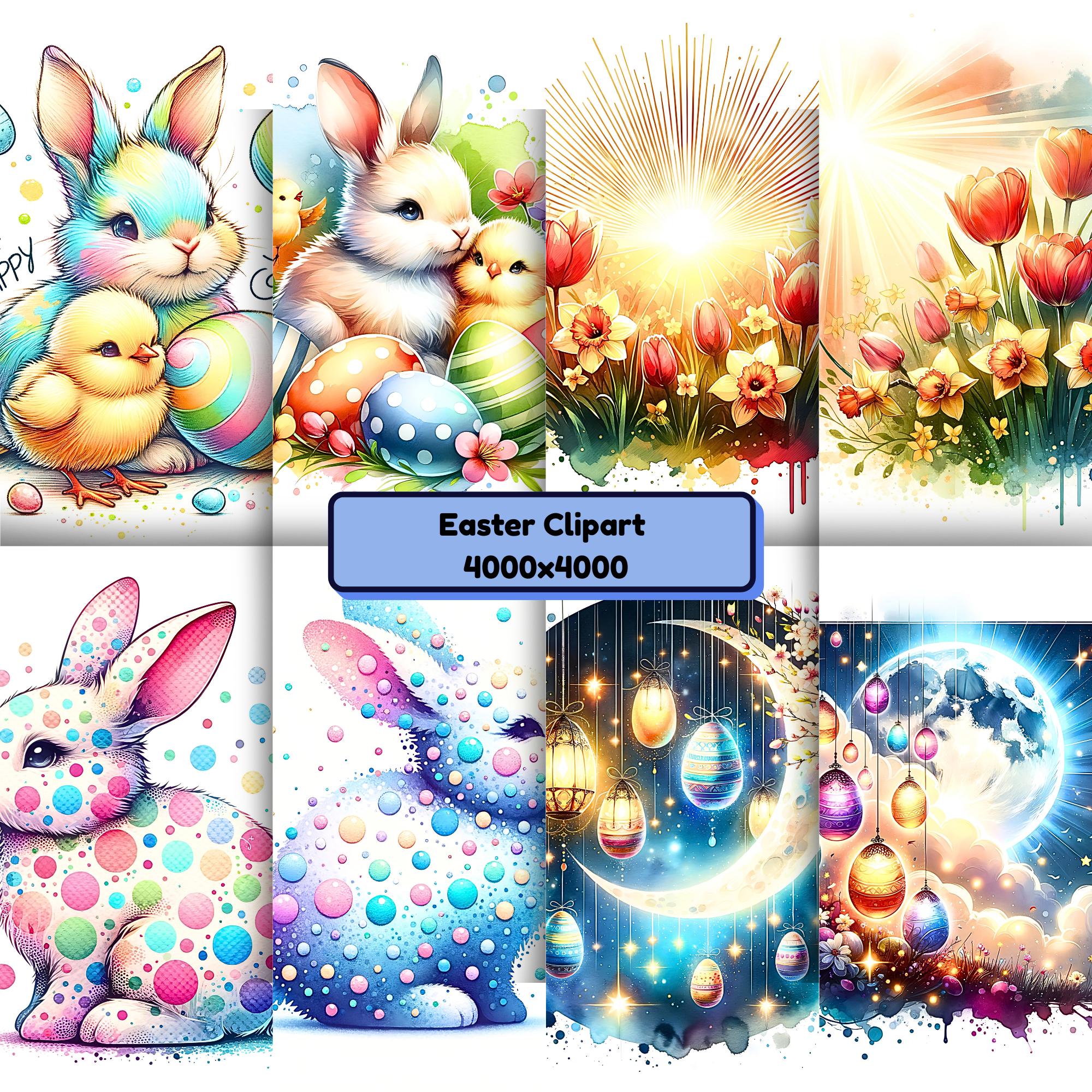 Pastel Easter Bunny Clipart PNG Bundle | Cute Spring Bunny Graphics for ...
