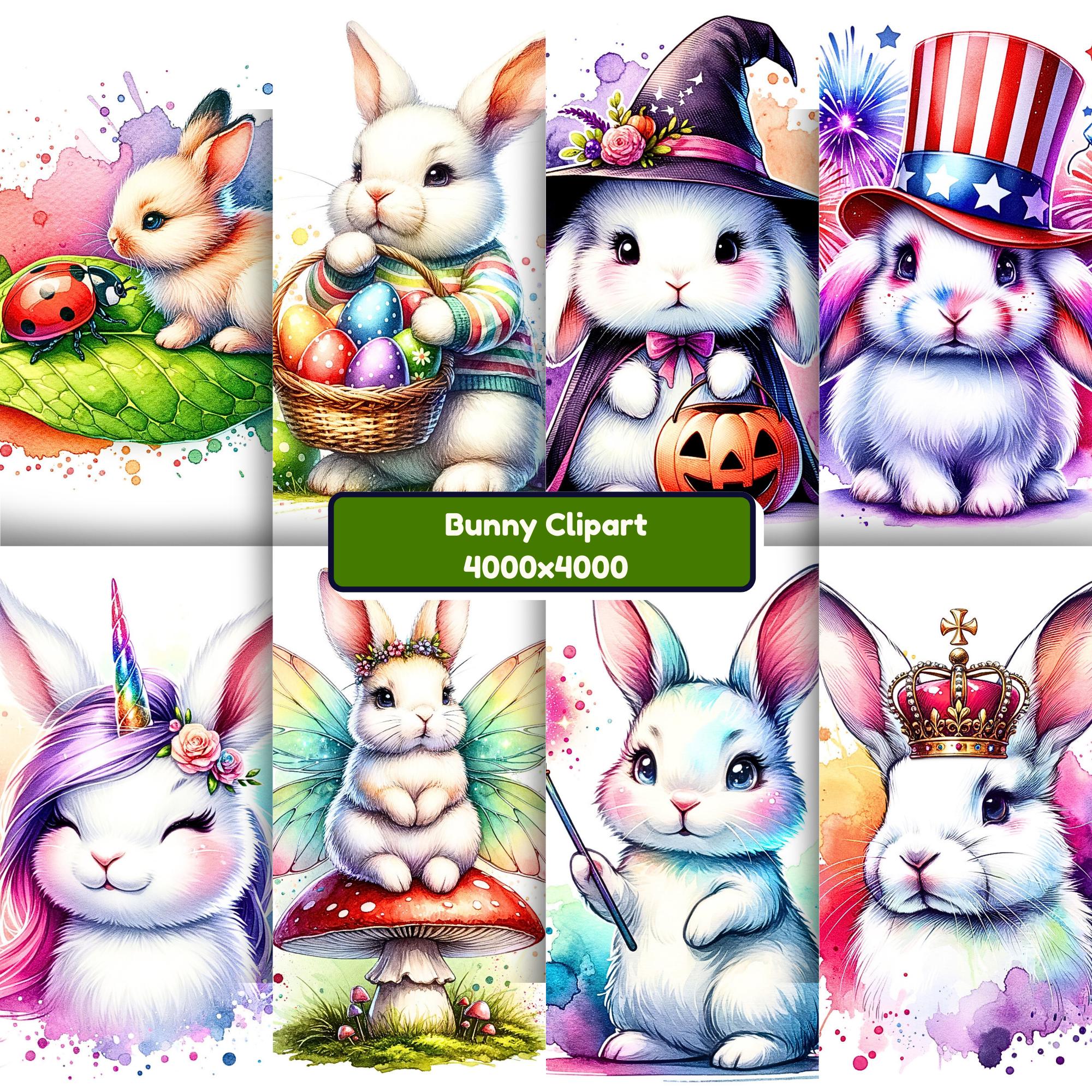 Pastel Bunny Clipart PNG Bundle Watercolor Easter Rabbit Floral ...