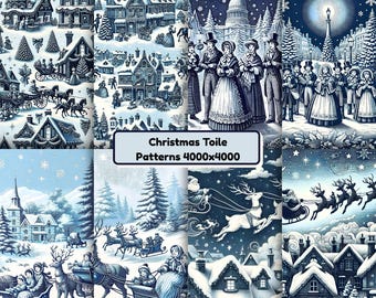 Weihnachten Toile Digital Paper Pack, Feiertagsmuster, druckbares Scrapbook- & Geschenkpapier