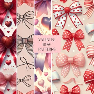 Valentine’s Day Bow Digital Paper Pack • 20 Seamless 12x12 Cute Backgrounds • Pink & Red Scrapbook Paper • Instant Download