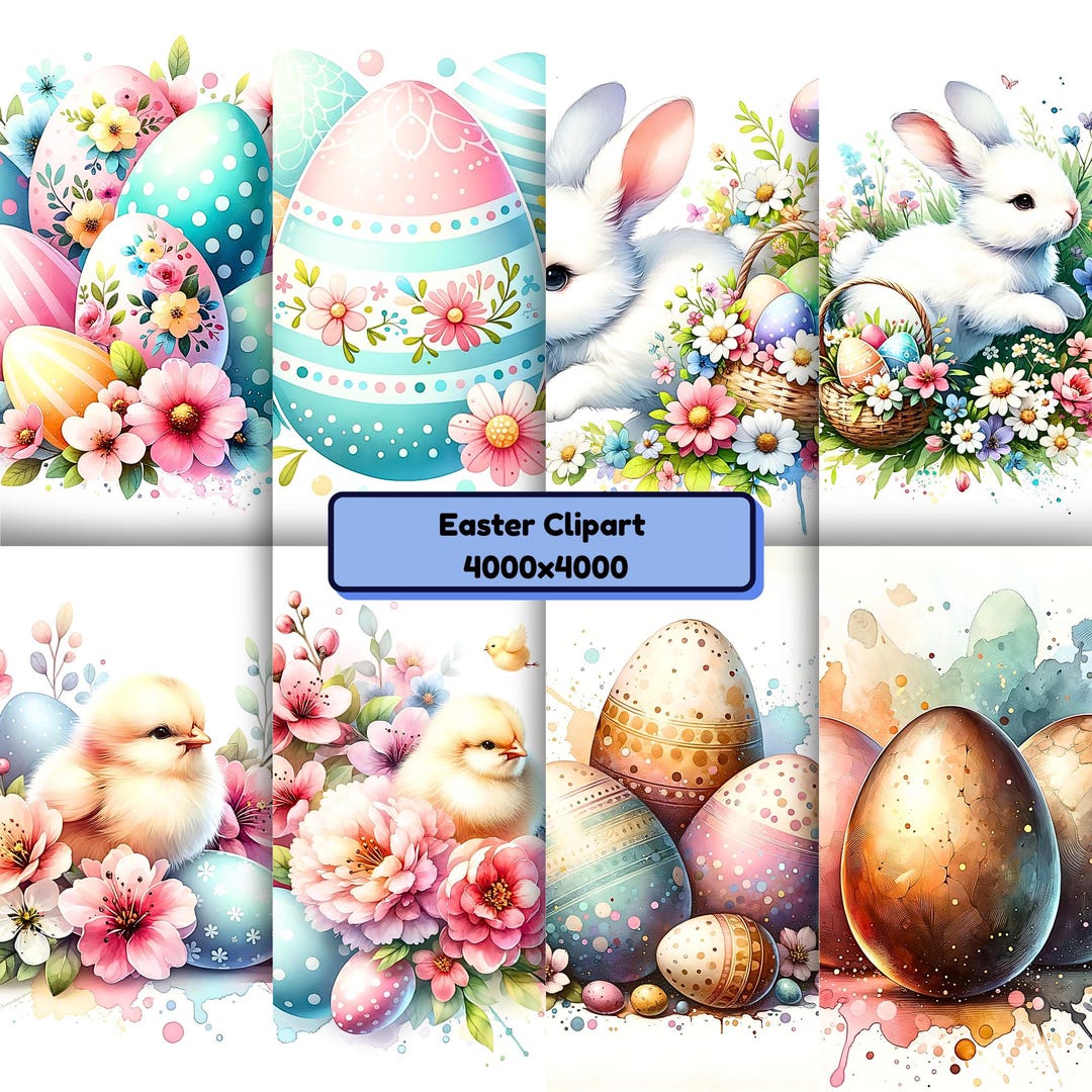 Pastel Easter Bunny Clipart PNG Bundle | Cute Spring Bunny Graphics for ...