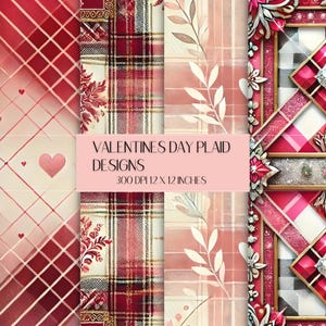 Valentine&#39;s Plaid Digital Paper Pack • Seamless 12x12 Love-Themed Backgrounds • Cozy Pink & Red Patterns for Scrapbooking and Crafts