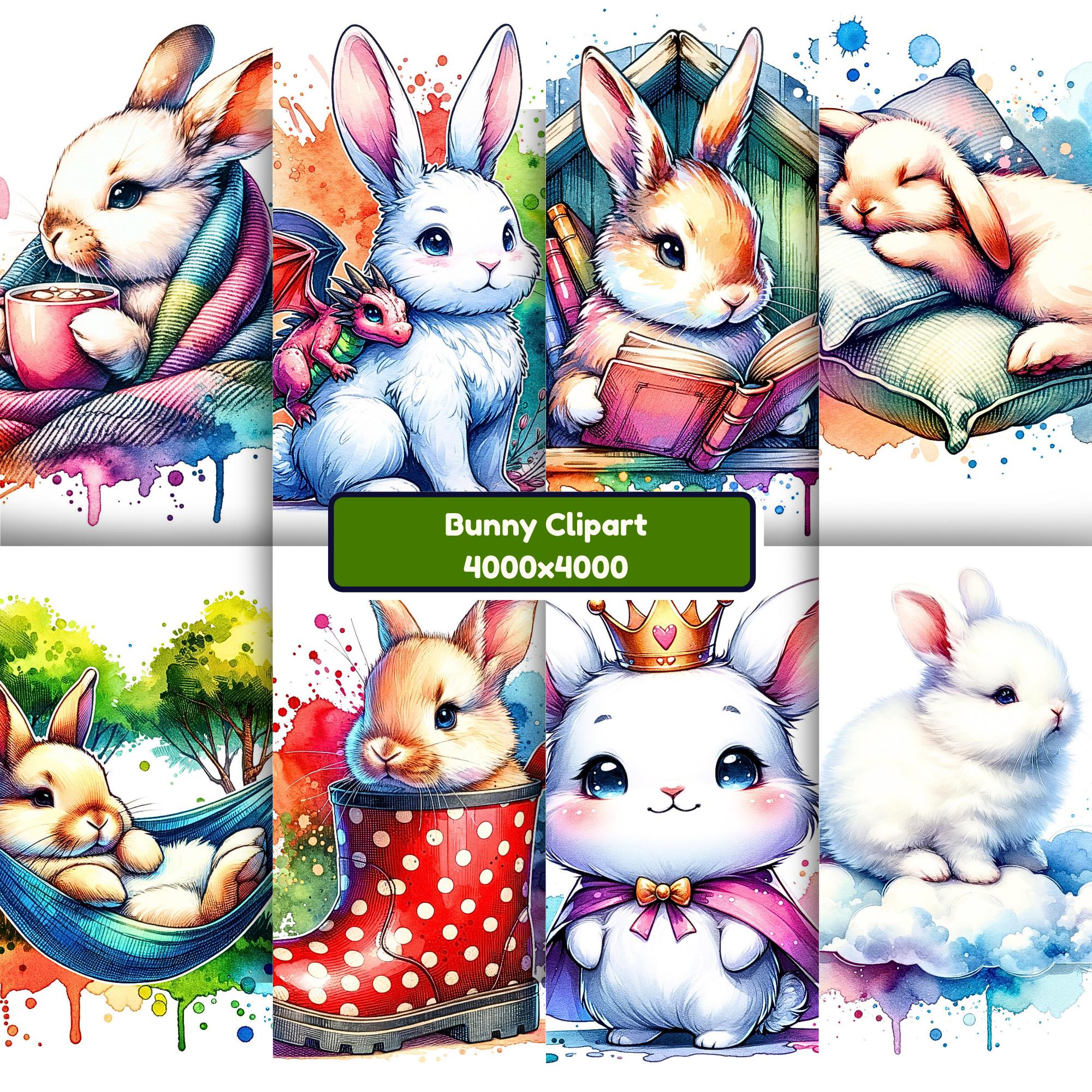 Pastel Bunny Clipart PNG Bundle Watercolor Easter Rabbit Floral ...