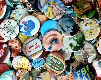 Mystery Pins Grab Bag - Upcycled Vintage Book Art, 1.25"