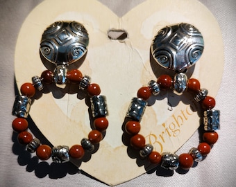 Vintage Brighton "Afrikanz" Hoop Earrings with Beads & Silver Tones - Gorgeous!