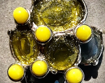 Vintage Talbots Cluster Cabochon Earrings - Lovely Yellow & Blue Stones!