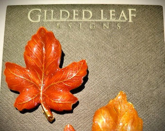 Stunning Vintage Autumn Maple Leaf Pins - Retro Beauties, Set of Three - New On Card!