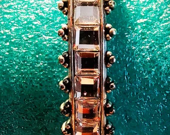Vintage Brighton Silver-Tone Bangle Bracelet – Loaded with Clear Emerald-Cut Crystals!