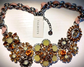 Vintage Talbots Floral Collar Statement Necklace - Loaded with Jeweled Flowers, and New with Tag!