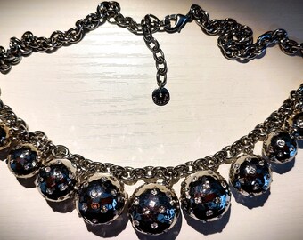 Vintage Talbots Graduated Ball Dangles Statement Necklace - Studded with Blingy Stones!
