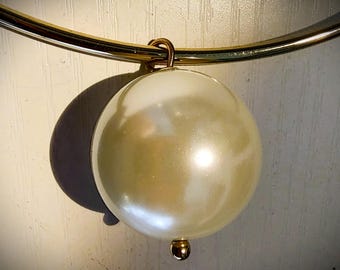 Unique Vintage Ann Taylor Torque Collar Necklace - Featuring a Huge Faux Pearl Drop Pendant!