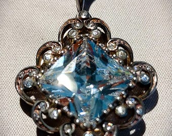 Gorgeous Vintage Princess-Cut Blue Gemstone Pendant: Sterling Silver with Oodles of Bling & Sparkle!