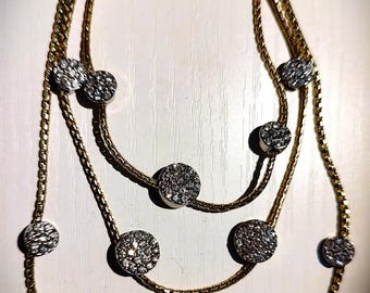 Vintage Chico's Multi-Strand Gold Station Statement Necklace  - Gorgeous Crystal-Encrusted Disc Accent Details!