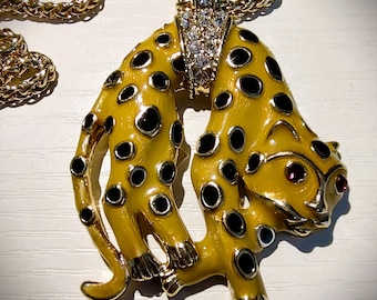 Vintage Lane-Style Leopard Pendant Necklace: Loaded with Stones & Spots! Awesome!