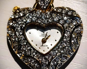 Vintage Sarah Coventry "Supreme" Watch Pendant - Lavishly Blingy - Runs Well!