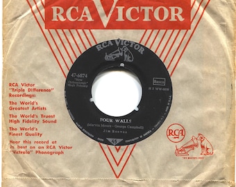Silky Smooth Jim Reeves from 1957, "Four Walls" 45 RPM Record on RCA Records - Used