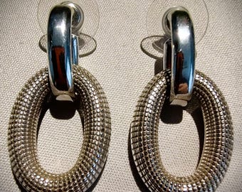 Vintage Brighton Double-Hoop Textured Mesh Loop Earrings - Gorgeous!