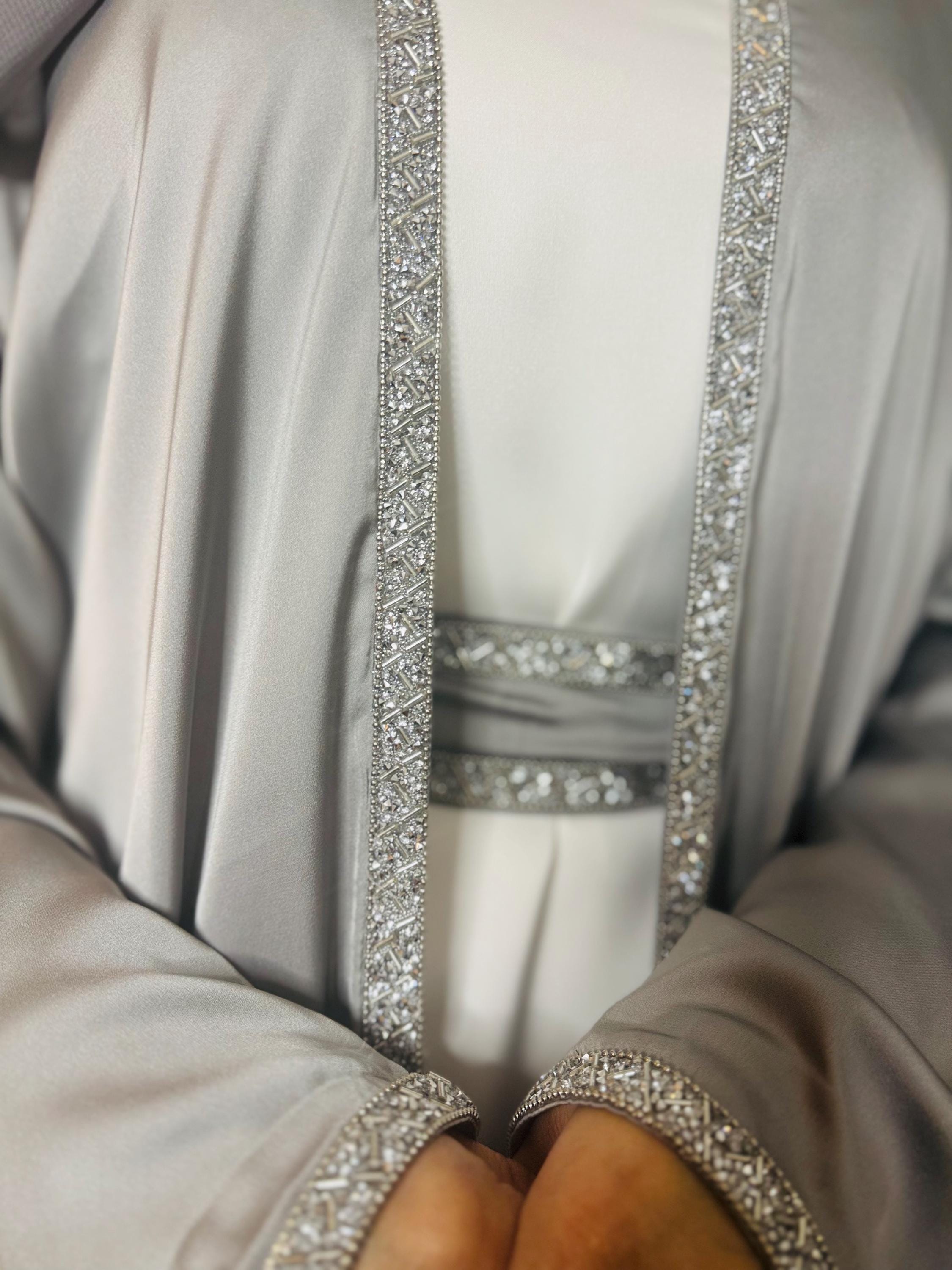 Luxury 4 Piece Abaya Set, Silk, Satin, Pink, Embellished, Batwing Abaya, Eid Abaya, Ramadan Gift, Wedding Abaya, Islamic Clothing, Muslimah