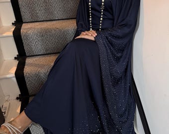 Aleena Embellished Butterfly Abaya: Elegant Kaftan Dress with Hijab