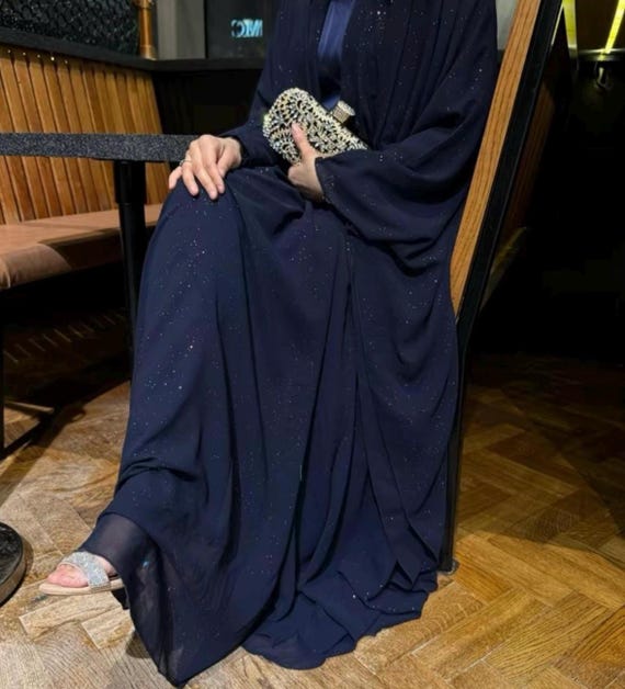 glitter abaya dress Glitter Gradient Polyester Abaya Set 4-Piece main image 1