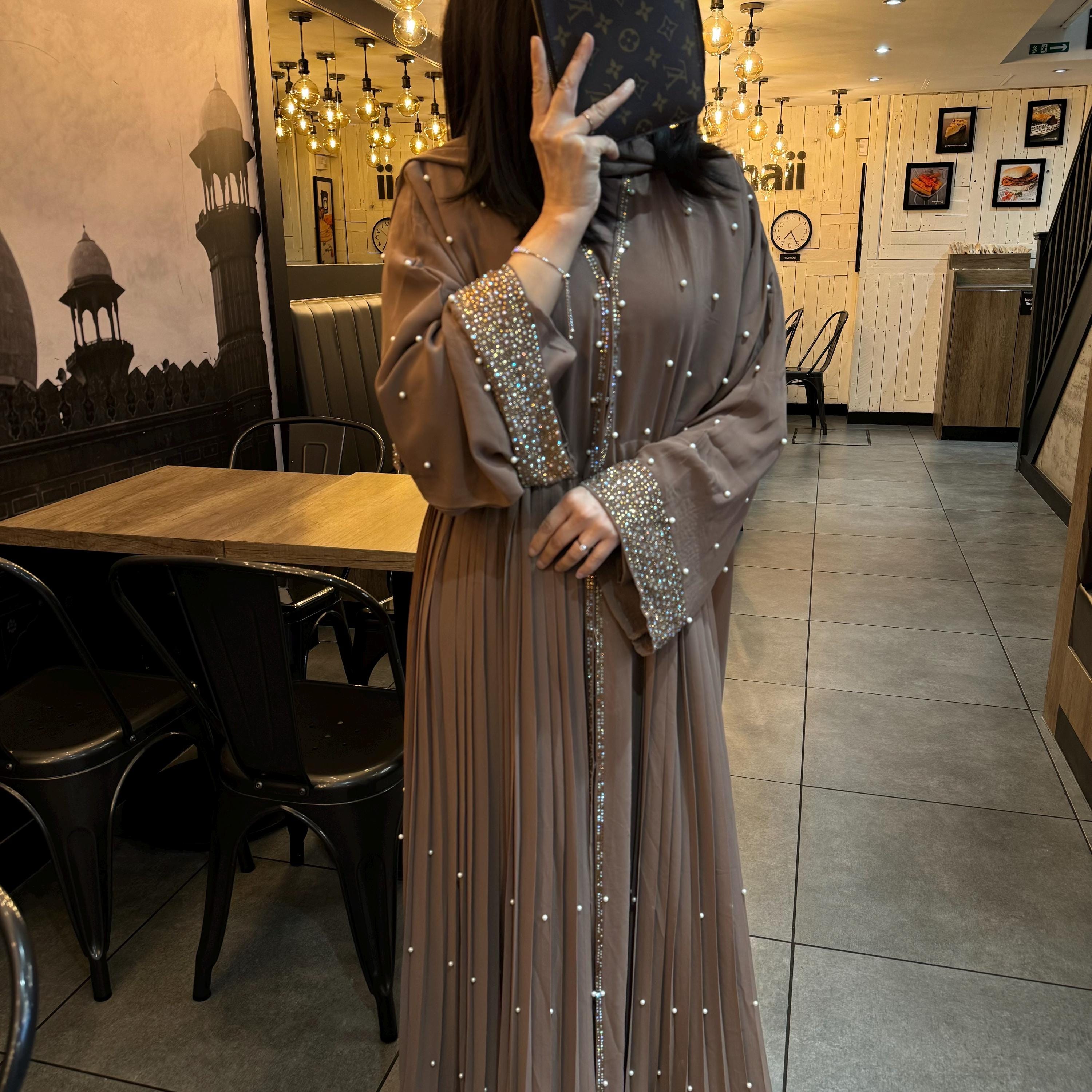 Luxury 4 Piece Abaya Set, Silk, Satin, Chiffon, Eid Abaya, Ramadan Gift, Wedding Abaya, Islamic Clothing, Muslimah, Dubai Abayas, Brown