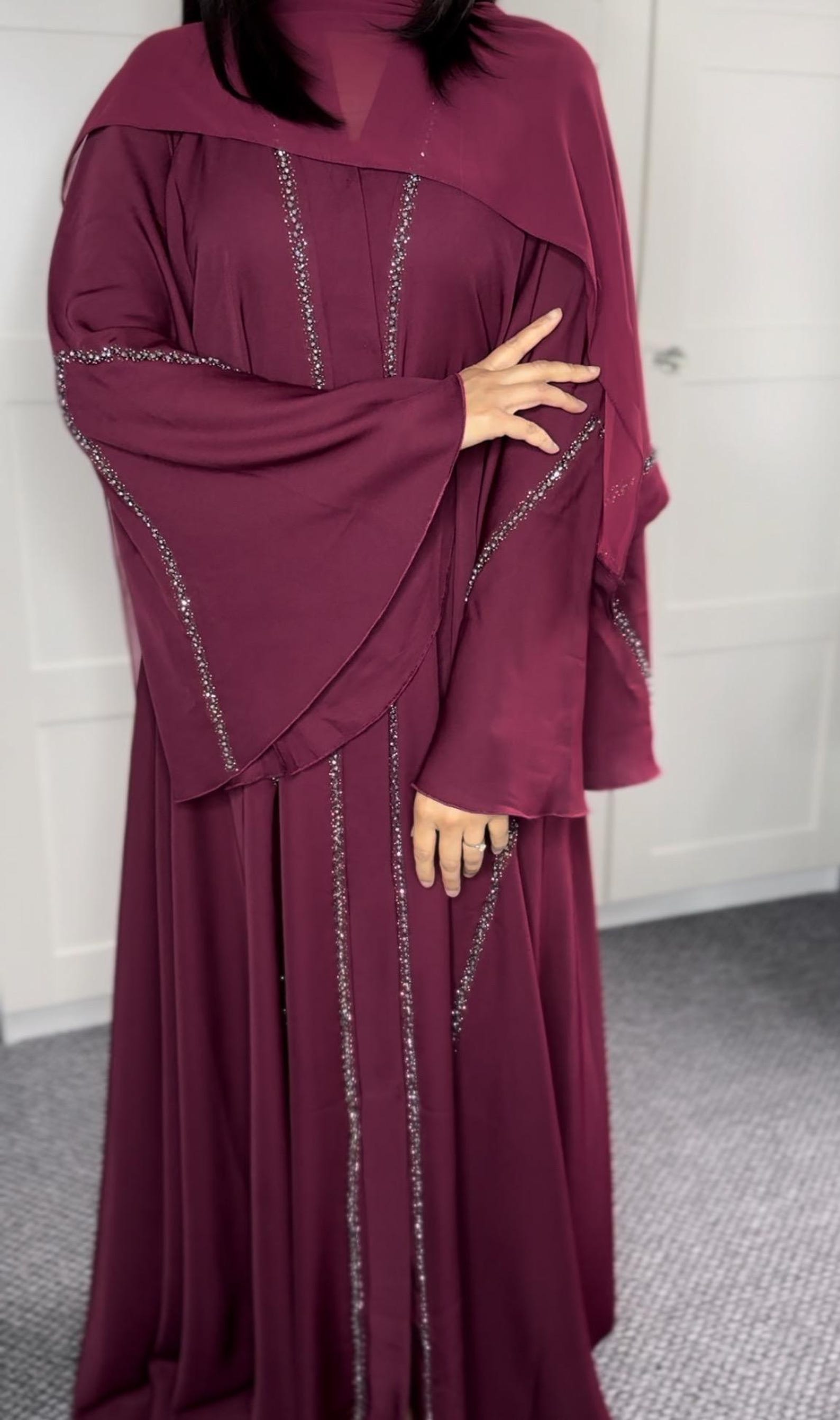 Islamic Hand embroidered Umbrella Nida Abaya  Maroon