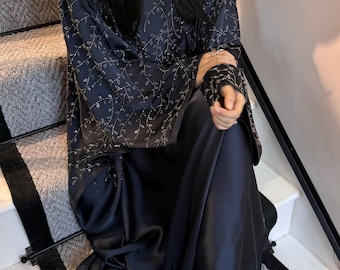 Sparkle Schmetterling Abaya, Satin Abaya, Abend Abaya, Eid, Ramadan, Hochzeit Abaya, Islamische Kleidung, Muslimah, Dubai Abayas, Seide, Schwarz