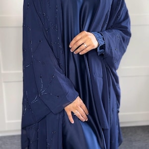 Embellished Chiffon Kaftan Abaya 3-Piece Set: Elegant Wedding Abaya