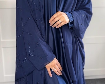 Verzierter Chiffon Kaftan Abaya 3-teiliges Set: Eleganter Anlass Abaya