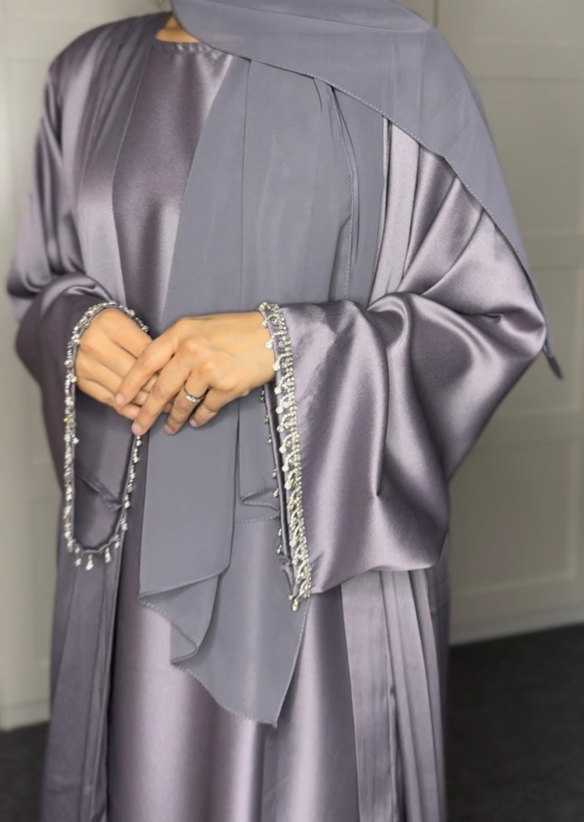 Elegant 3 Piece Diamond Abaya Set: Eid Dress