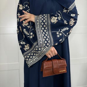 Embroidered Nidha Abaya: Brown Maxi Long Dress with Scarf