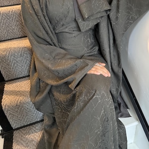 Elegant Jacquard Abaya, Butterfly Abaya, Hijab, Lightweight Prayer Abaya, Brown, Grey, Eid Abaya, Ramadan Abaya, Linen Abaya, Embroidered