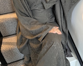 Elegant Jacquard Abaya, Butterfly Abaya, Hijab, Lightweight Prayer Abaya, Brown, Grey, Eid Abaya, Ramadan Abaya, Linen Abaya, Embroidered