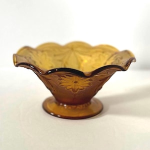 Vintage Tiara Amber Scalloped Footed Bowl