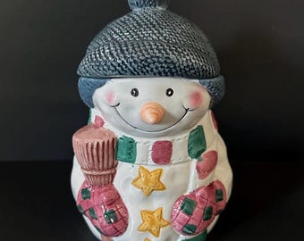 Vintage Ceramic Snowman Cookie Jar Cardinal and Broom - Etsy